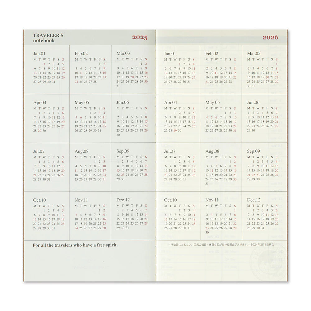 Traveler's Company - Traveler's Notebook Kalender 2025 - Wöchentlich (vertikal)