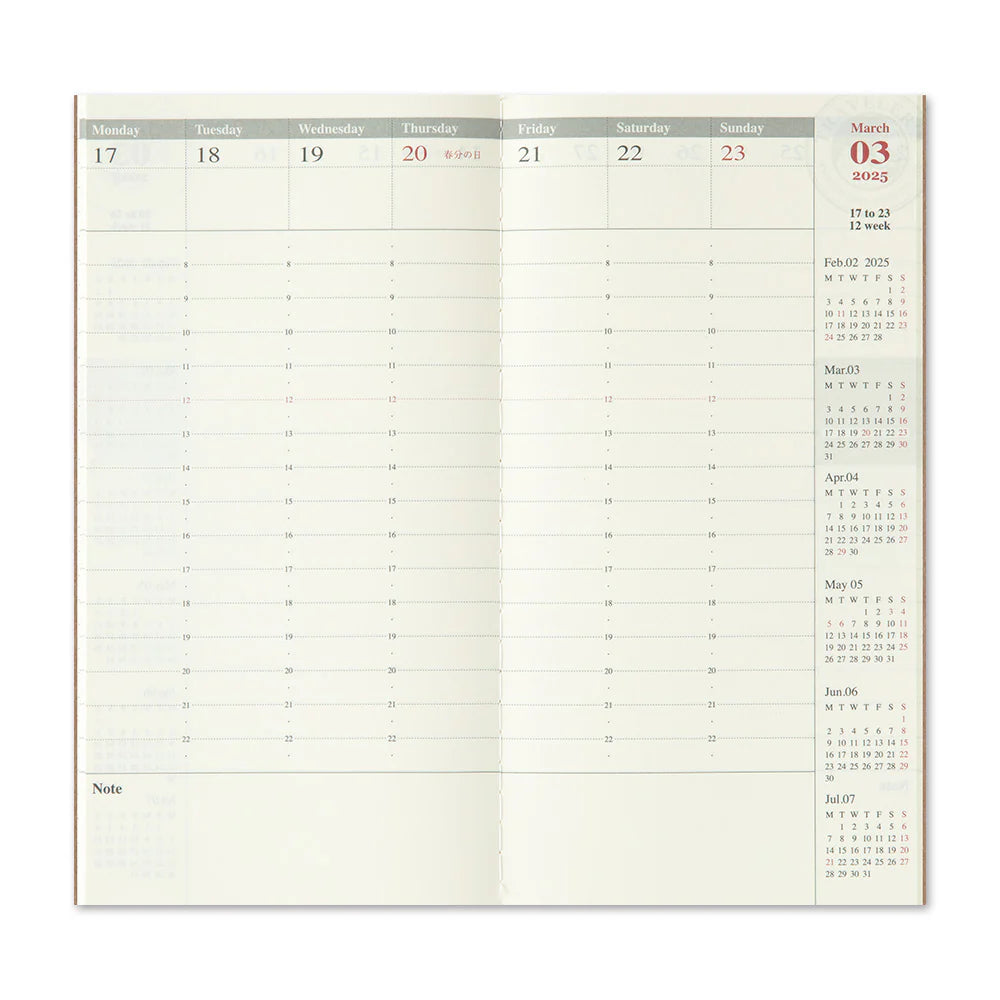 Traveler's Company - Traveler's Notebook Kalender 2025 - Wöchentlich (vertikal)