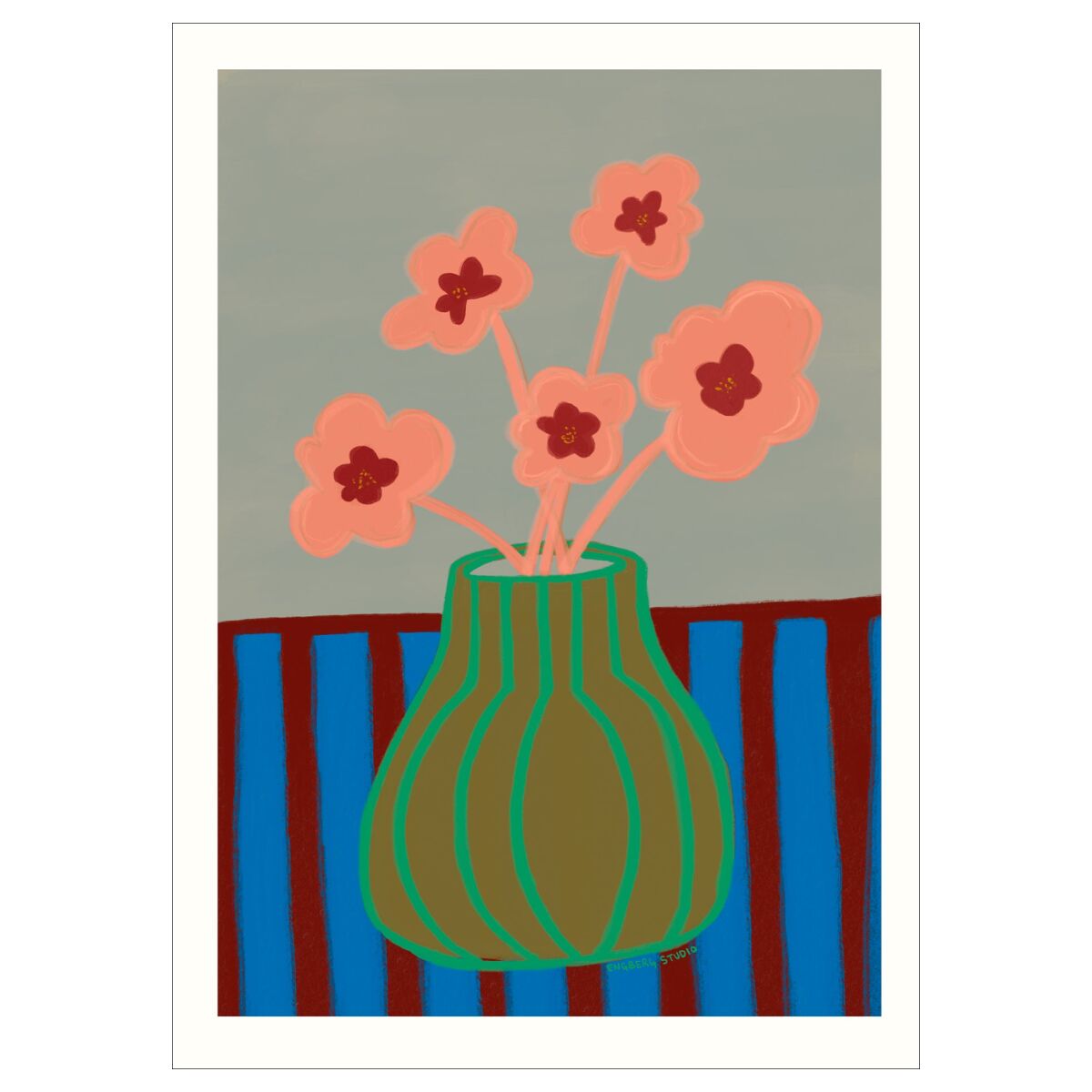 Engberg Studio Striped Vase with Pink Flowers - A5