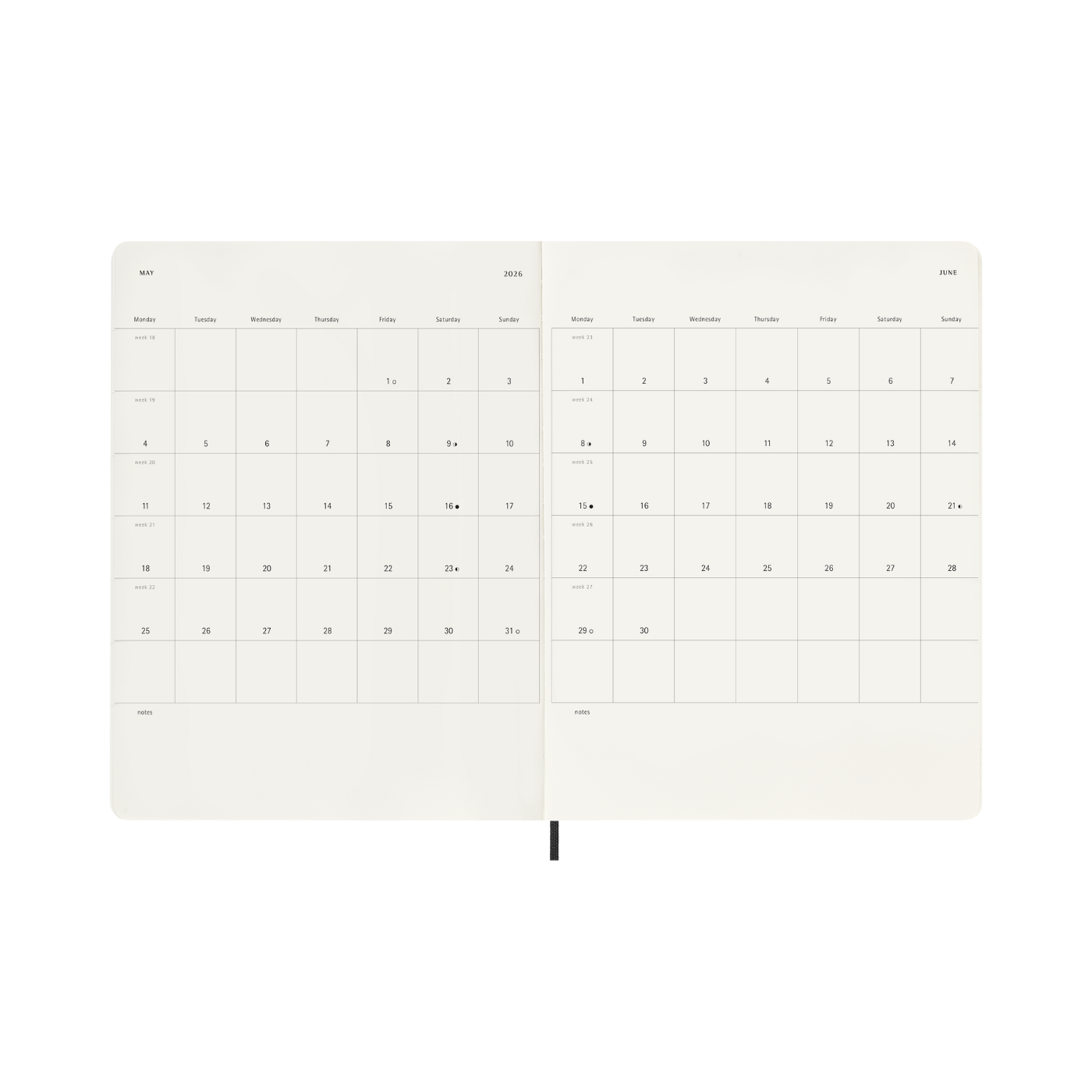 Moleskine Kalender Soft 12M Week Note XL Sort 2026