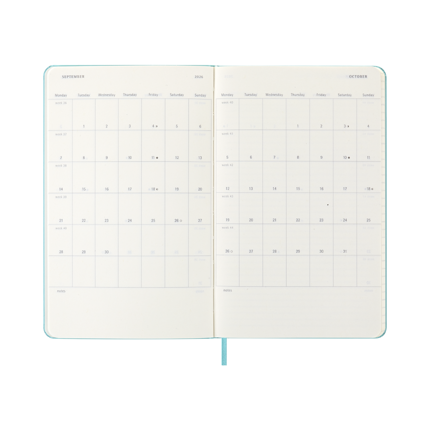 Moleskine Kalender Hard 12M Week Note Large Aquamarine 2026