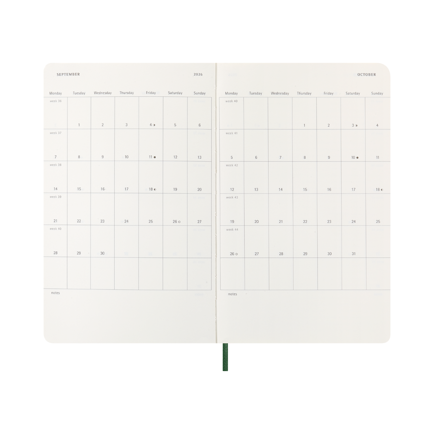 Moleskine Kalender Soft 12M Week Note Large Myrtle Green 2026