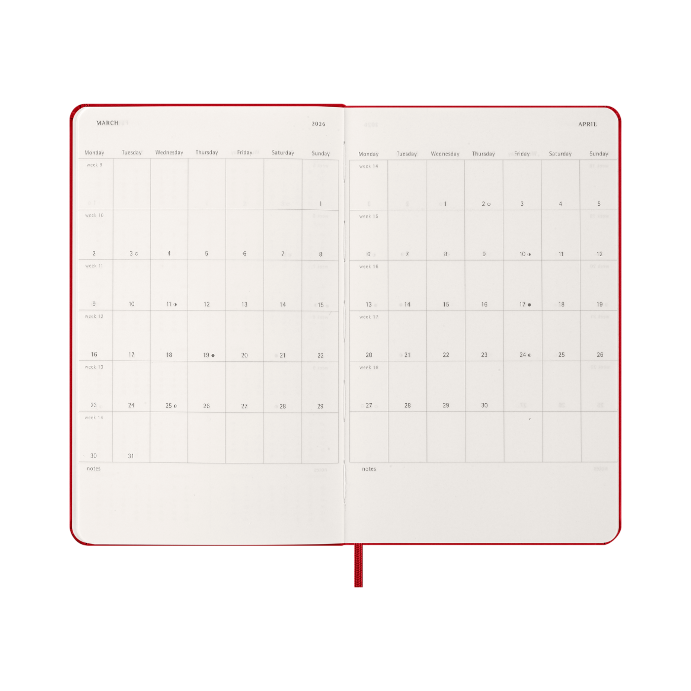 Moleskine Kalender Hard 12M Week Note Large Rød 2026