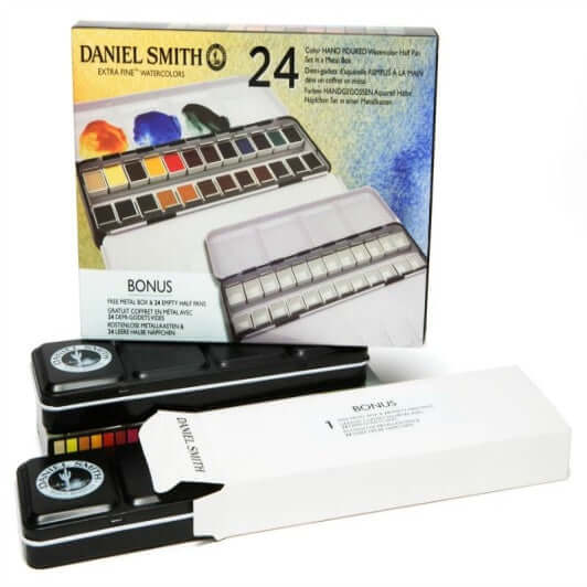 Daniel Smith Akvarelmaling 24 pans Daniel Smith hand poured pan set i metalbox
