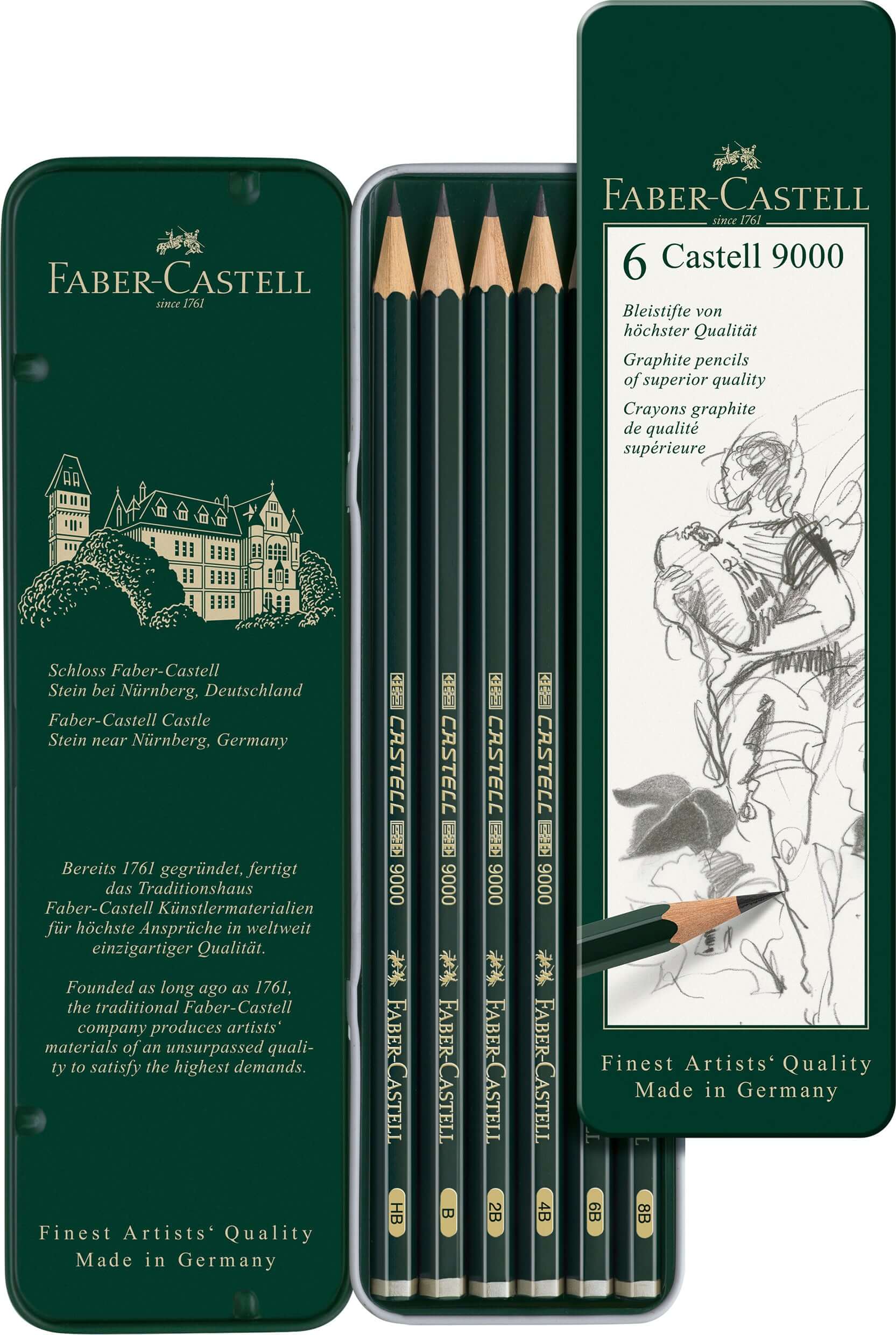 Faber-Castell Farveblyanter Faber-Castell Castell 9000 graphite tinæske - 6 ass.