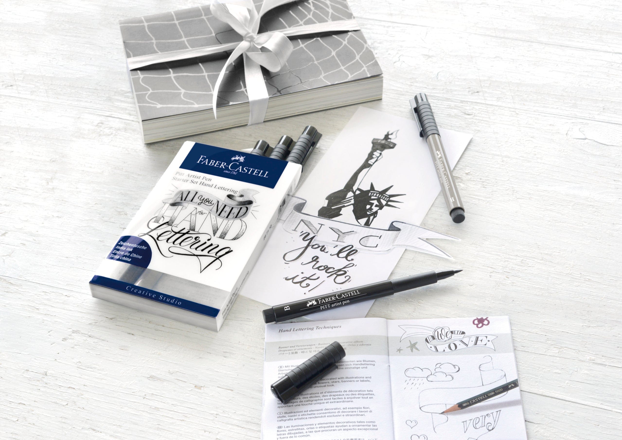 Faber-Castell Tuscher Pitt artist pen handlettering startersæt - 7 ass. + spidser