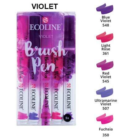 Royal Talens Akvarelmaling Violet Ecoline Brush Pen sæt 5 stk