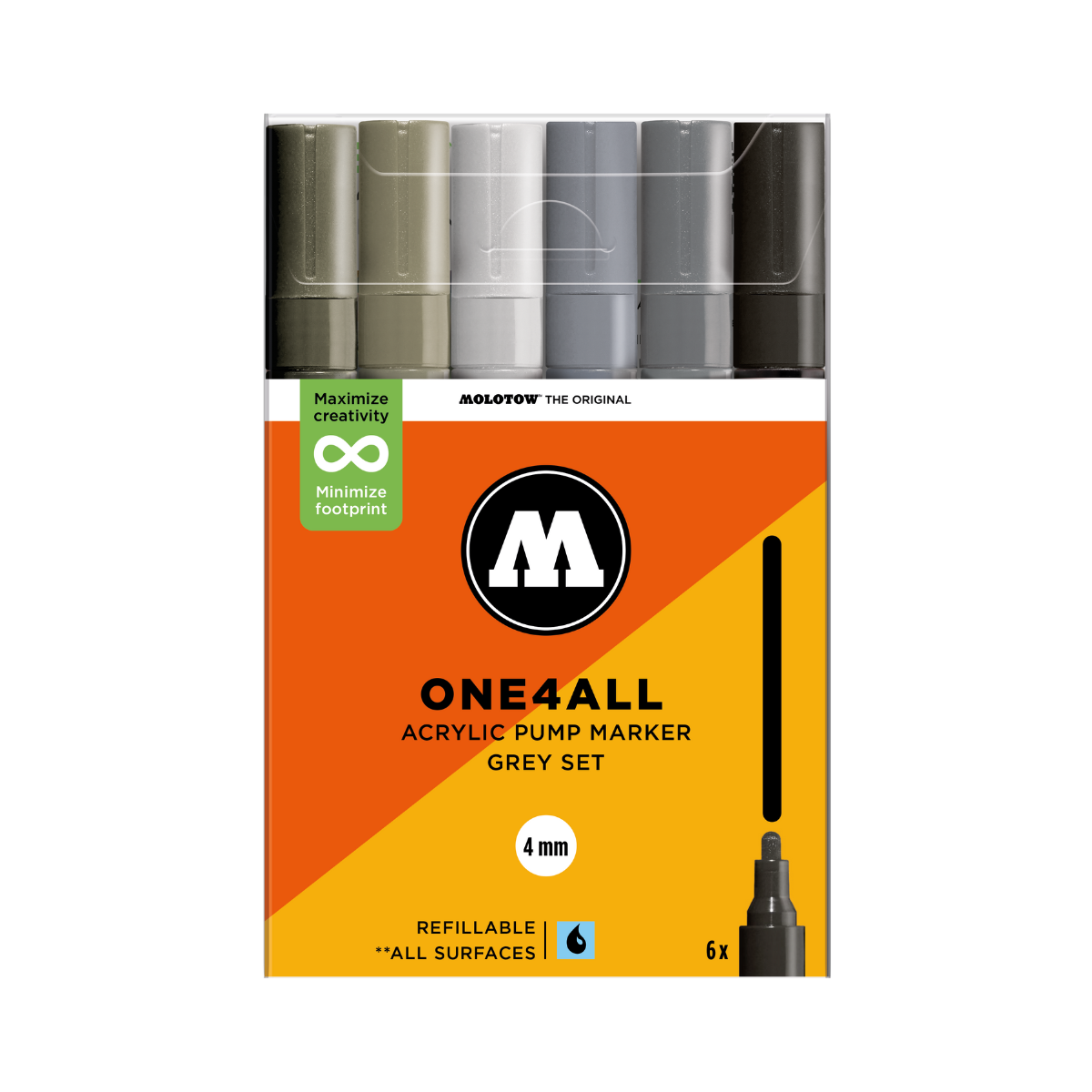 Molotow ONE4ALL 4mm. 6 stk Grey sæt