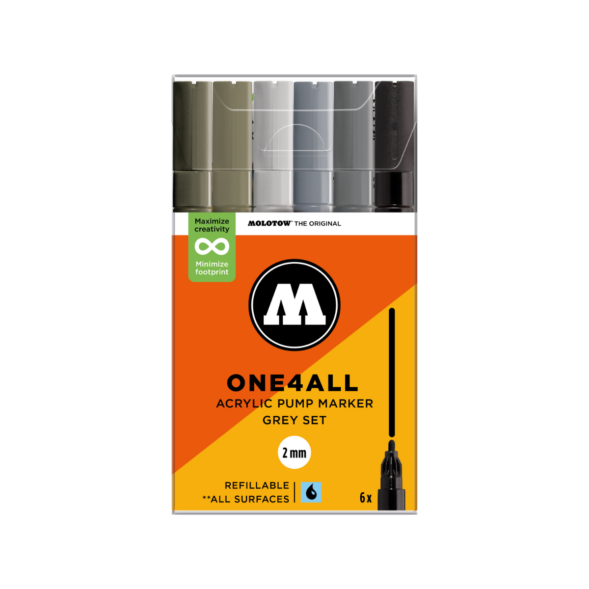 Molotow ONE4ALL 2mm. 6 stk Grey sæt