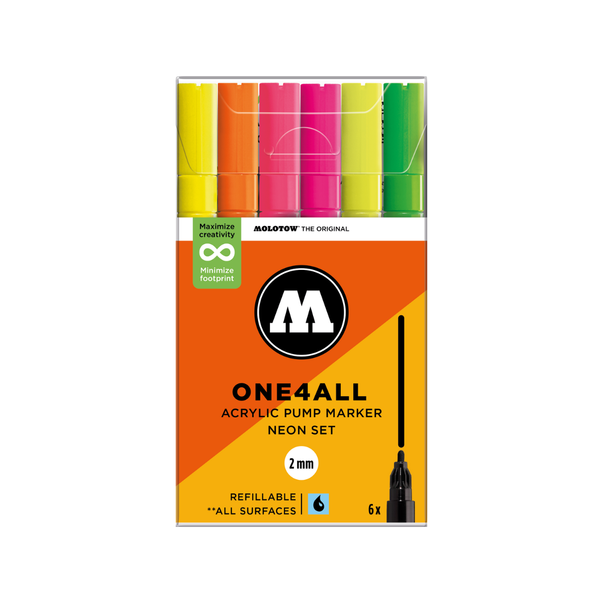 Molotow ONE4ALL 2 mm. 6 stk. Neon sæt