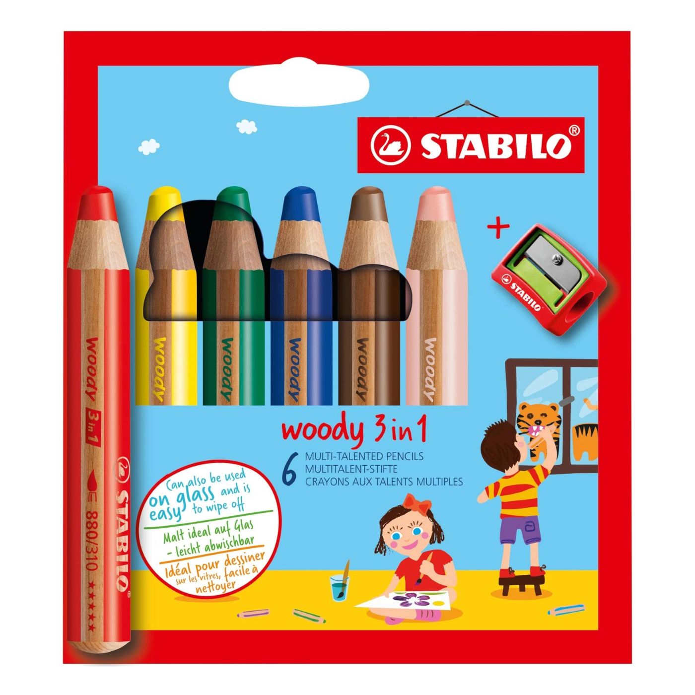 Stabilo Woody 3 in 1 farveblyant sæt 6 stk inkl. spidser