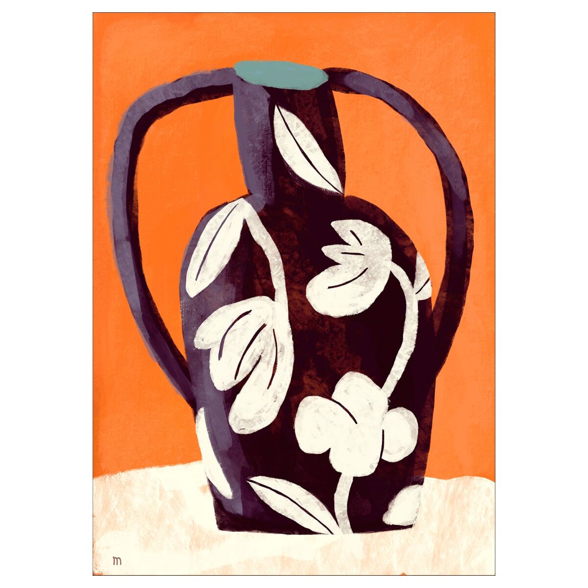 Marco Marella Black Vase White Flowers 50 x 70 cm