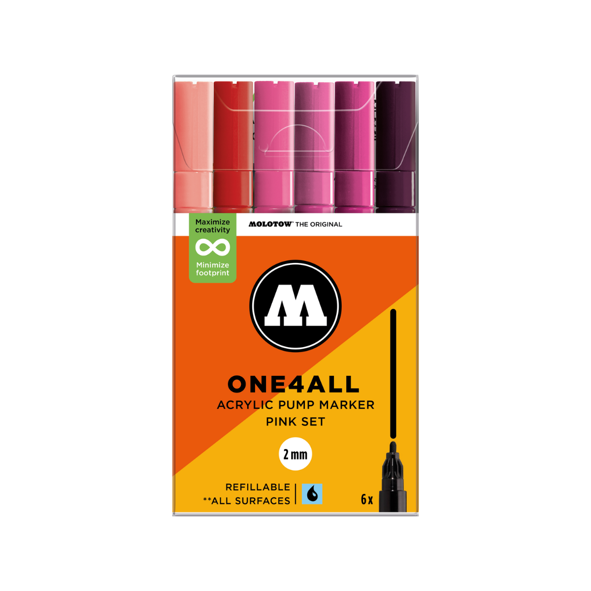 Molotow ONE4ALL 2mm. 6 stk. Pink sæt
