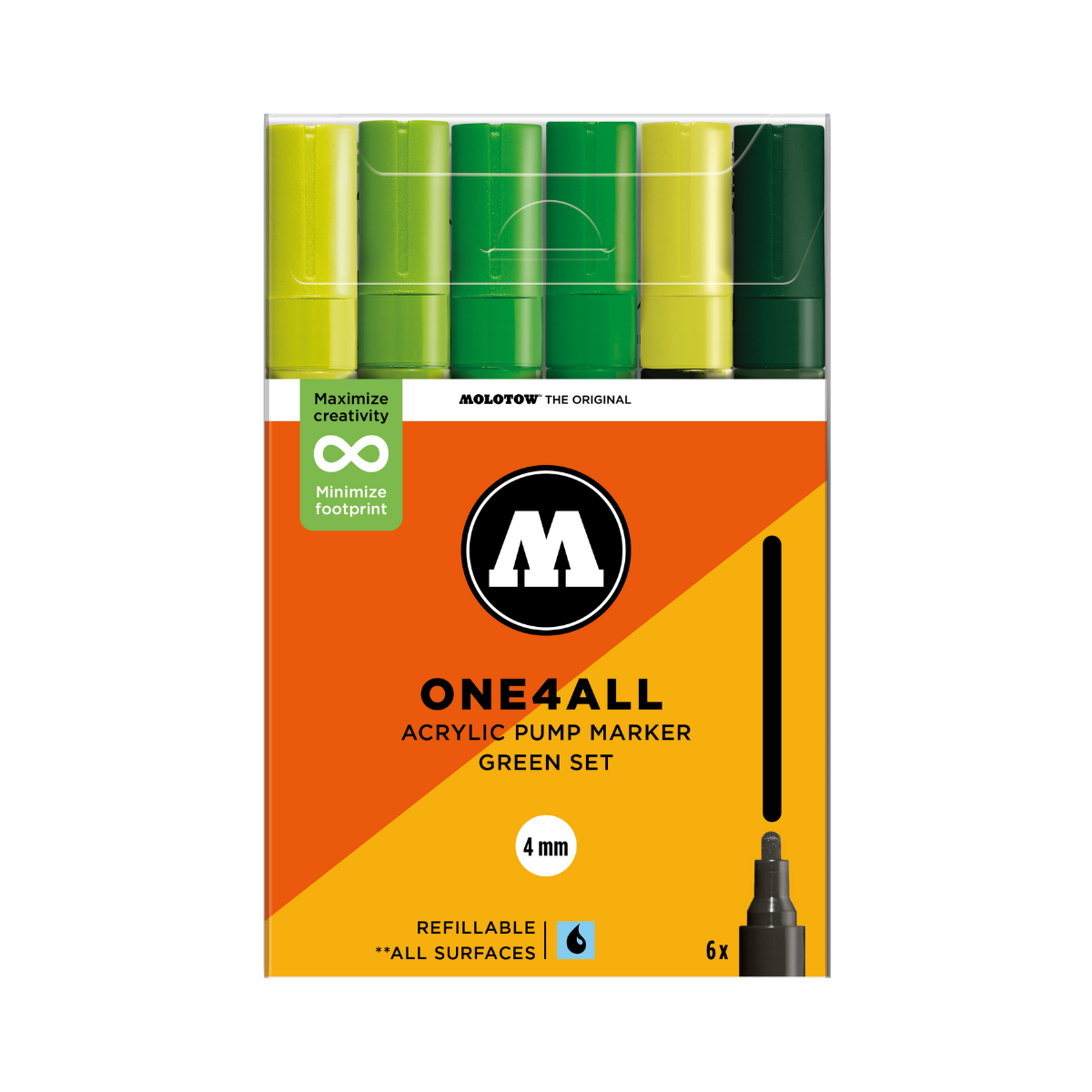 Molotow ONE4ALL 4mm. 6 stk Green sæt