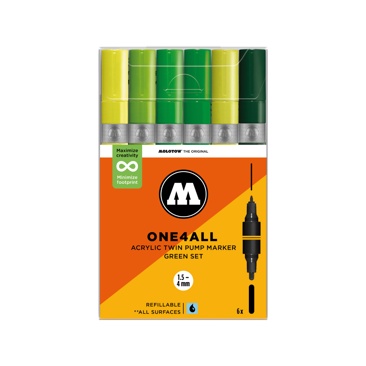 Molotow ONE4ALL TWIN 6 stk Green sæt