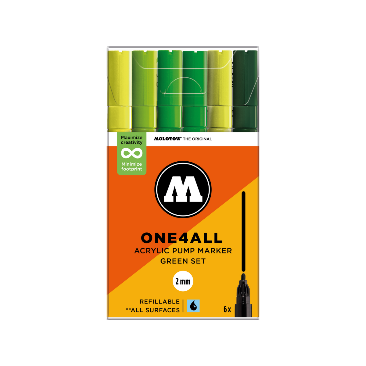 Molotow ONE4ALL 2mm. 6 stk. Green sæt