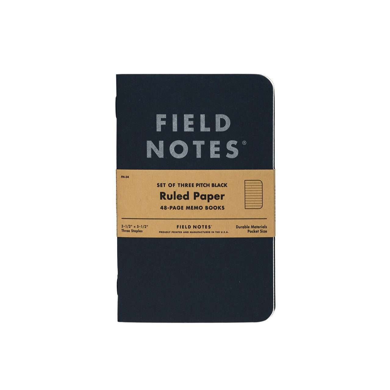 Field Notes - Pitch Black Memo Book, linjeret 2-pak