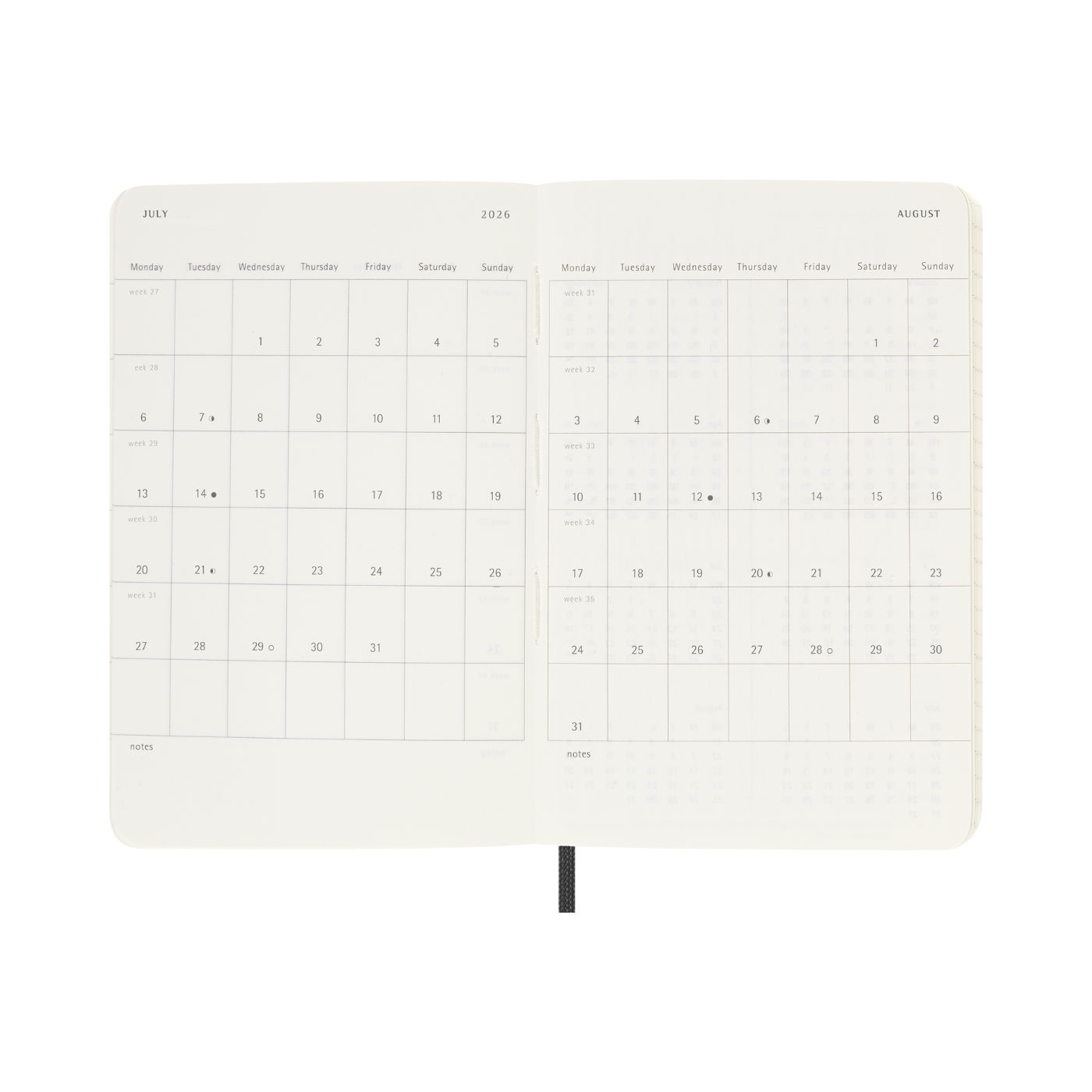 Moleskine Kalender Soft 12M Week Note Pocket Sort 2026