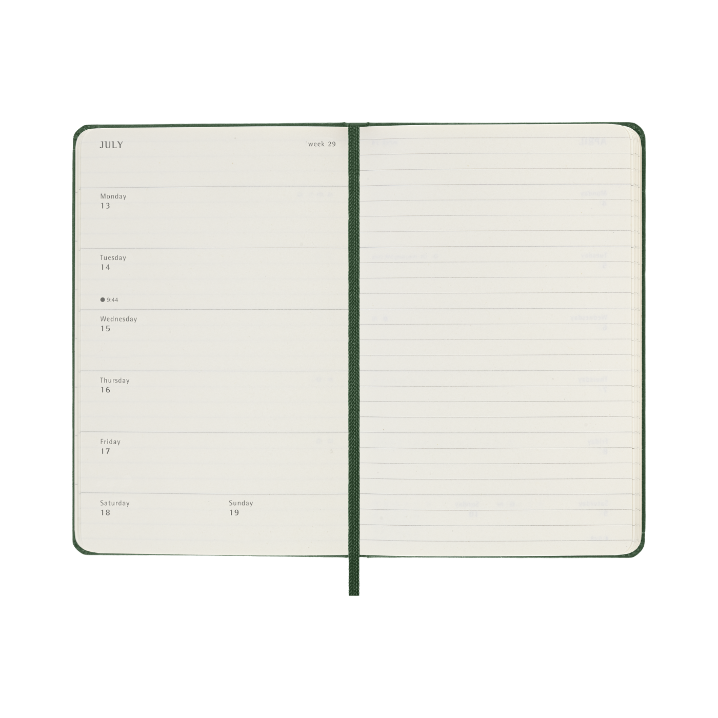 Moleskine Kalender Hard 12M Week Note Pocket Myrtle Green 2026