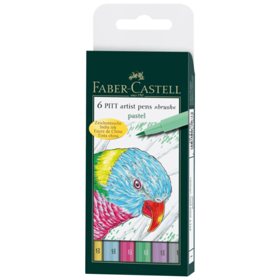 Faber-Castell Tuscher Pitt artist pen B pastel - 6 farver