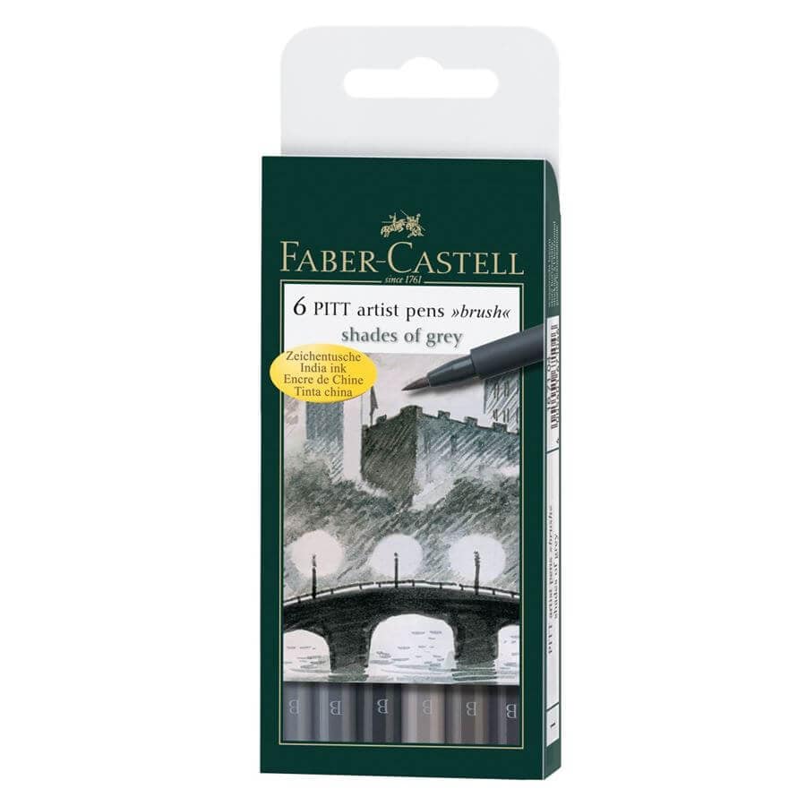 Faber-Castell Tuscher Shades of Grey Faber-Castell Pitt Artist Pens Brush sæt (Flere Varianter)