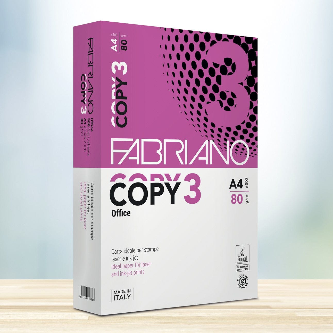 Fabriano Papir Halv palle Fabriano COPY 3, Kopipapir A4, 80 g/m2, fl. størrelser