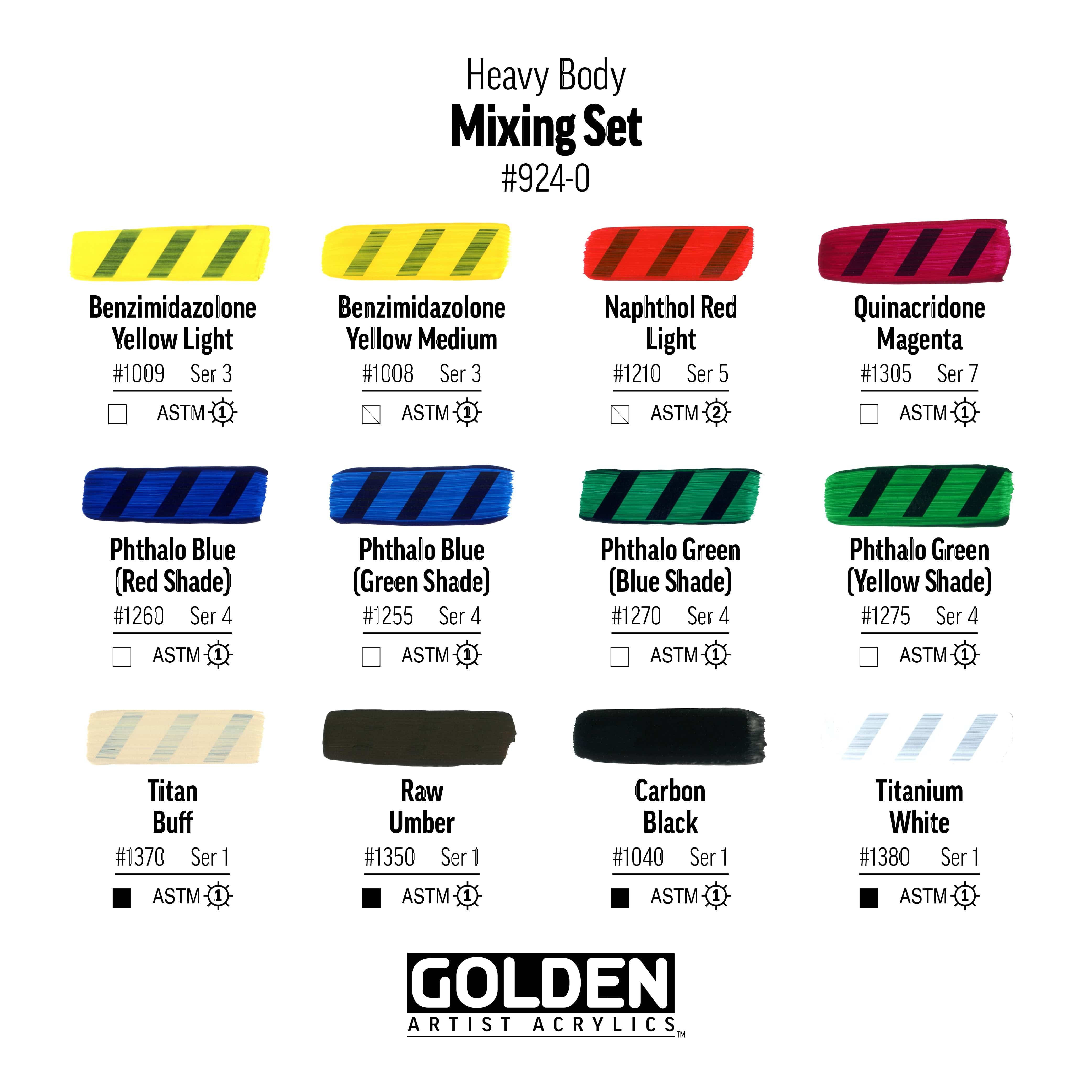 Golden Akrylmaling Golden Heavy Body Mixing sæt 924