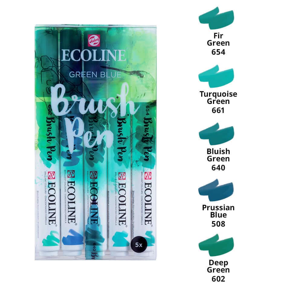 Royal Talens Akvarelmaling Green Blue Ecoline Brush Pen sæt 5 stk