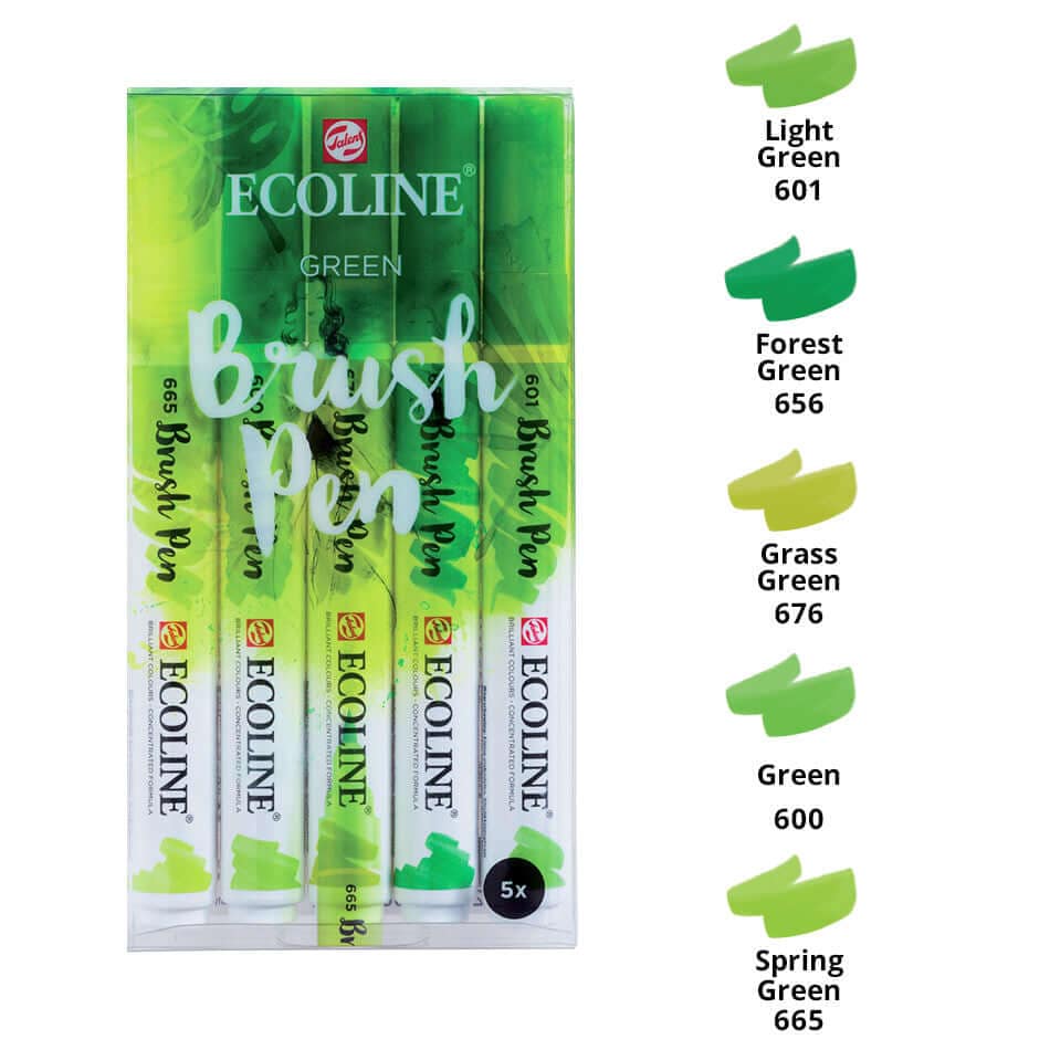 Royal Talens Akvarelmaling Green Ecoline Brush Pen sæt 5 stk