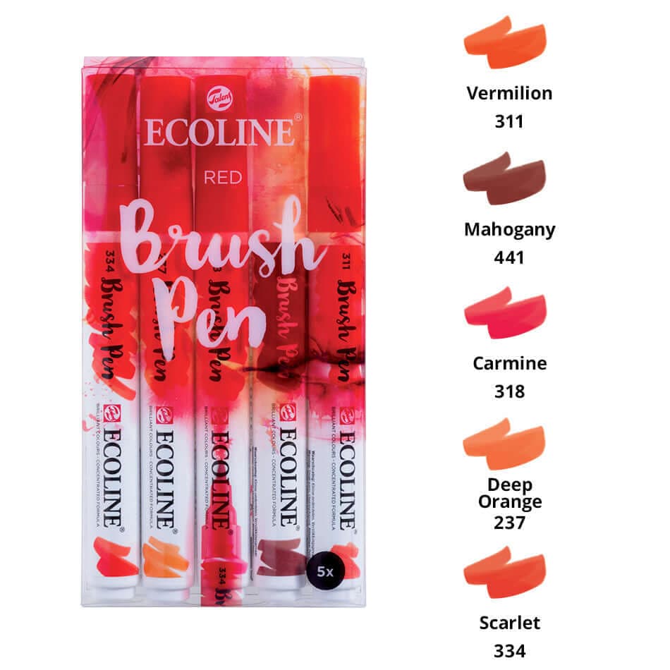 Royal Talens Akvarelmaling Red Ecoline Brush Pen sæt 5 stk