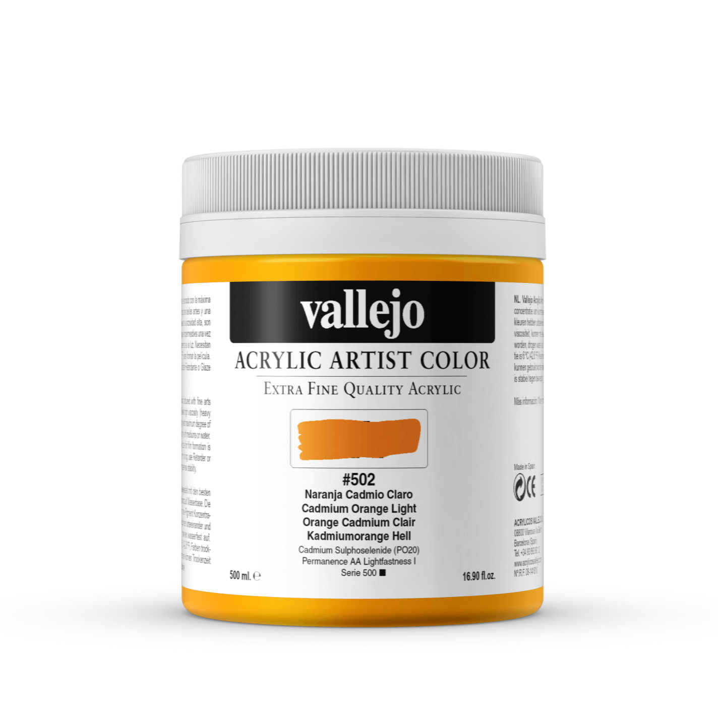 Vallejo Artist 500ml Cadmium Orange Light